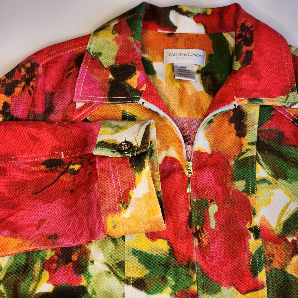DRAPER'S DAMON'S Blazer Womens Medium Petite PM Jacket Floral Red Orange Zipper